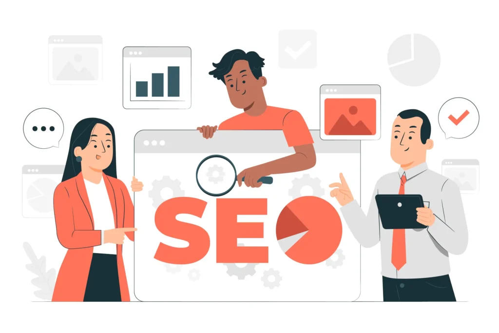 A team reviewing and discussing steps to find the best SEO agency for business 